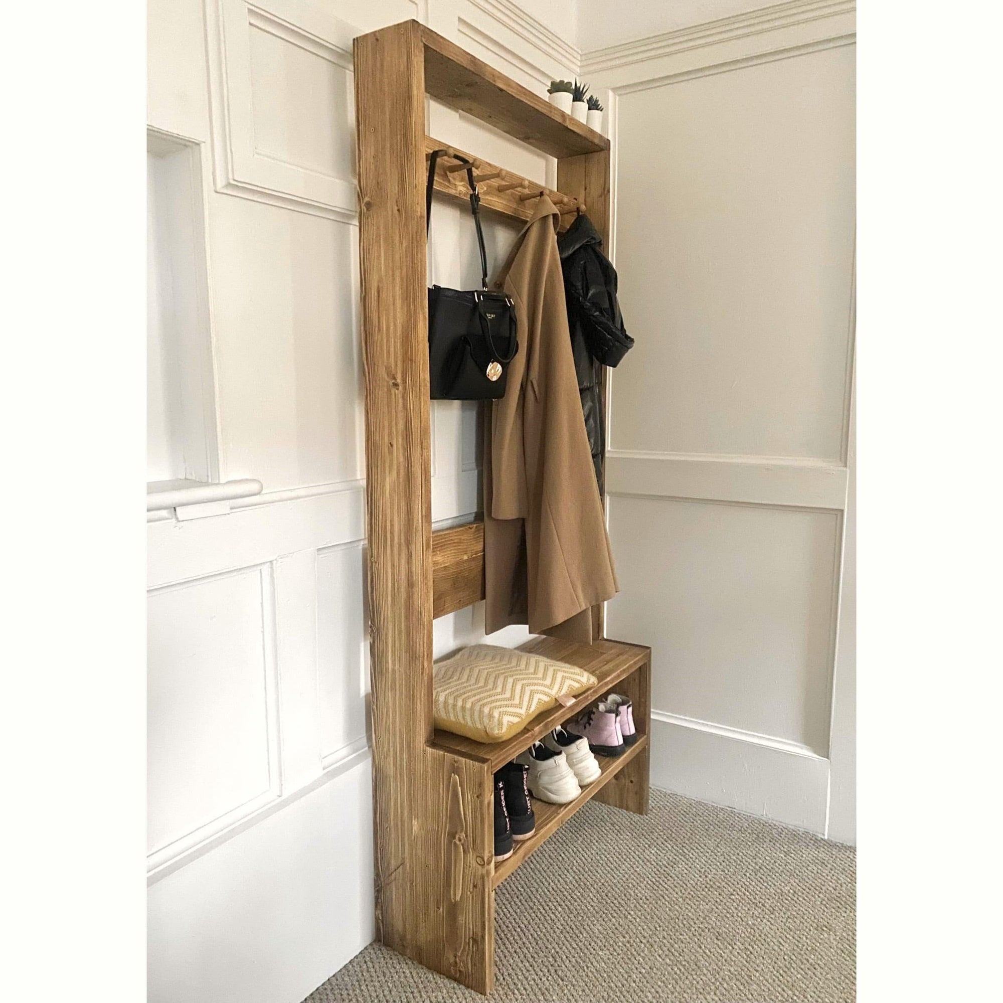 Reclaimed Wood Hallway Storage Unit Coat Rack
