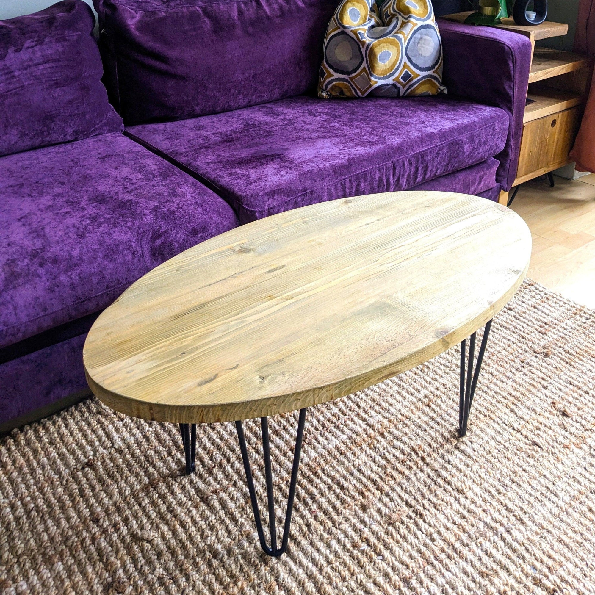 Oval Reclaimed Coffee Table With Hairpin Legs,Choice Of Sizes+Colours